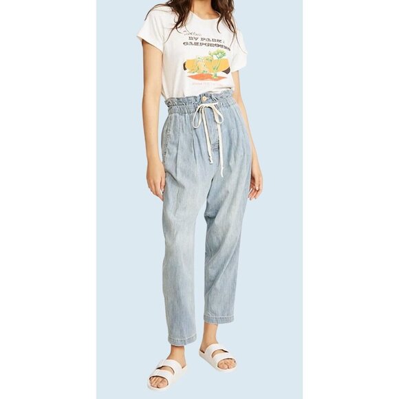 FREE PEOPLE Margate Pleated Paper Bag Trouser Pant Jean Size XS - Picture 1 of 7